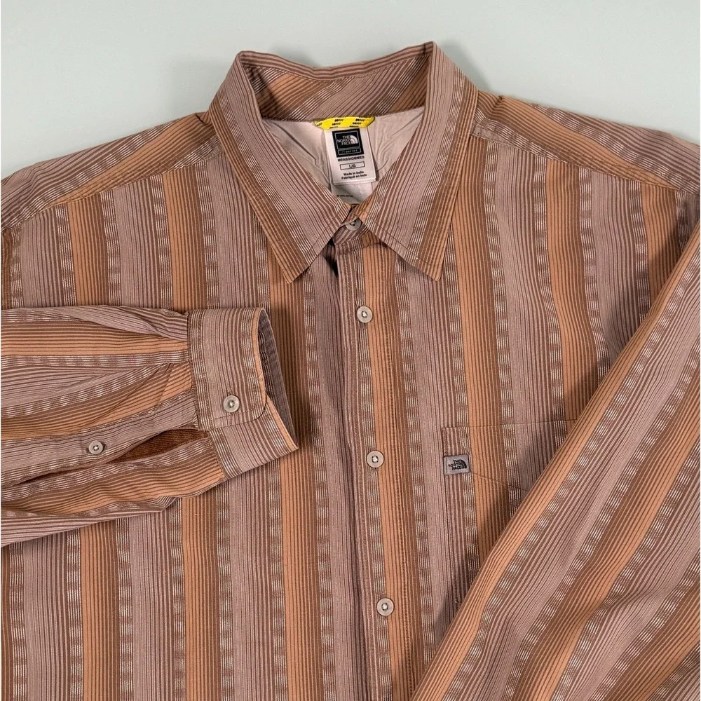 The North Face A5 Series Shirt Men's L Brown Stripe Button Casual DadCore